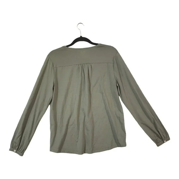 Lands' End Button Down Top Women's Medium 10-12 Olive Green Long Sleeve - Picture 2 of 6